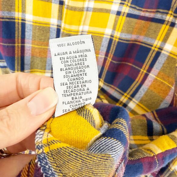Sun River Men's XL Long Sleeve Navy & Yellow Plaid Flannel Button Down Shirt - Picture 8 of 11